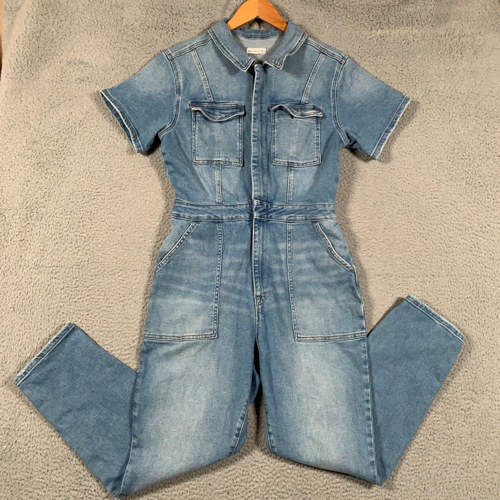 Good American Fit For Success Jumpsuit Womens Size 4 Blue Denim Utility Stretch